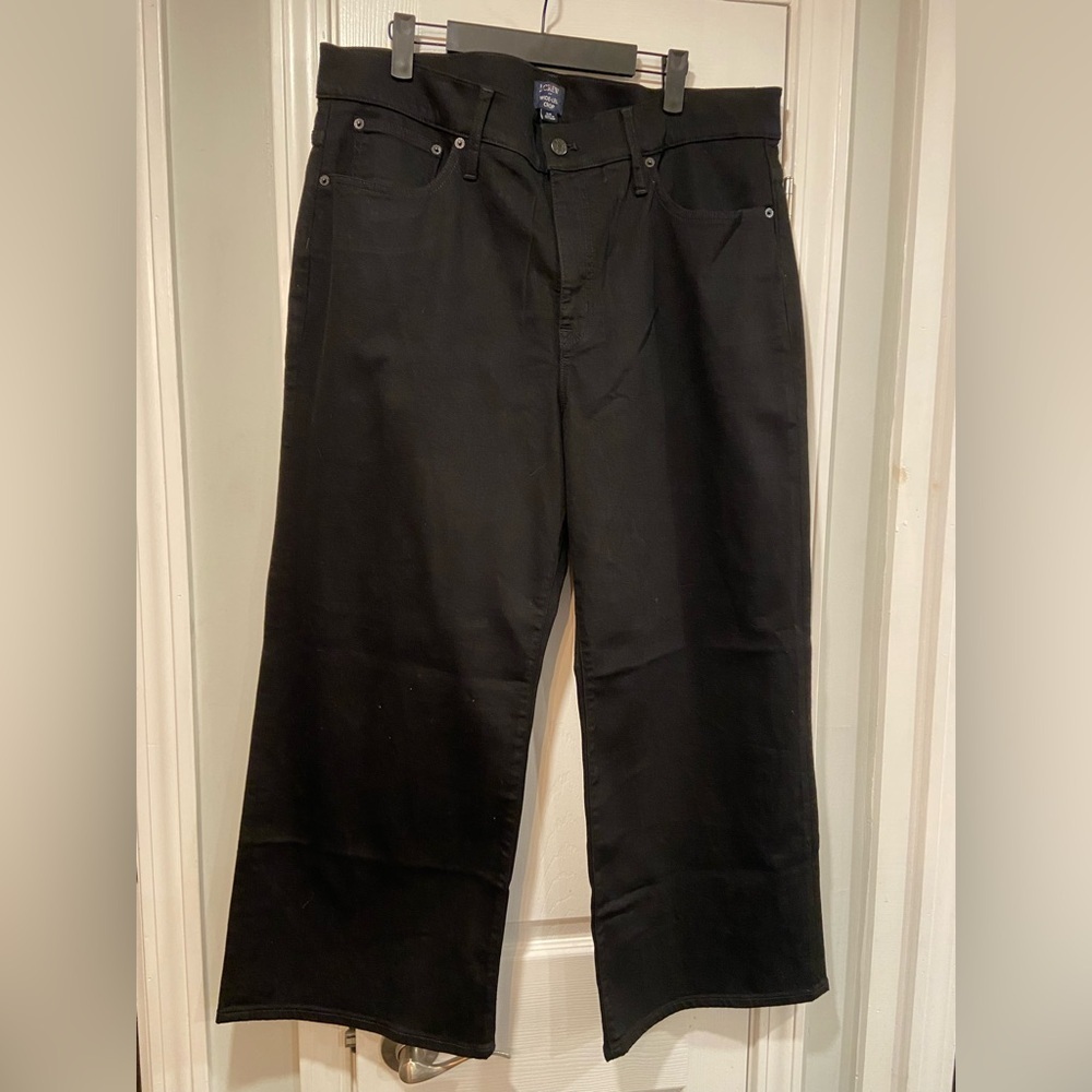 NWT J. Crew Size 34 Black Wide Leg Cropped All Day Stretch Denim Jean Pants